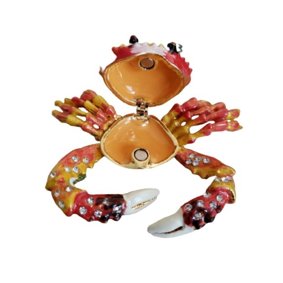 Crab Trinket Box Rhinestone Encrusted Enamel - Picture 11 of 12